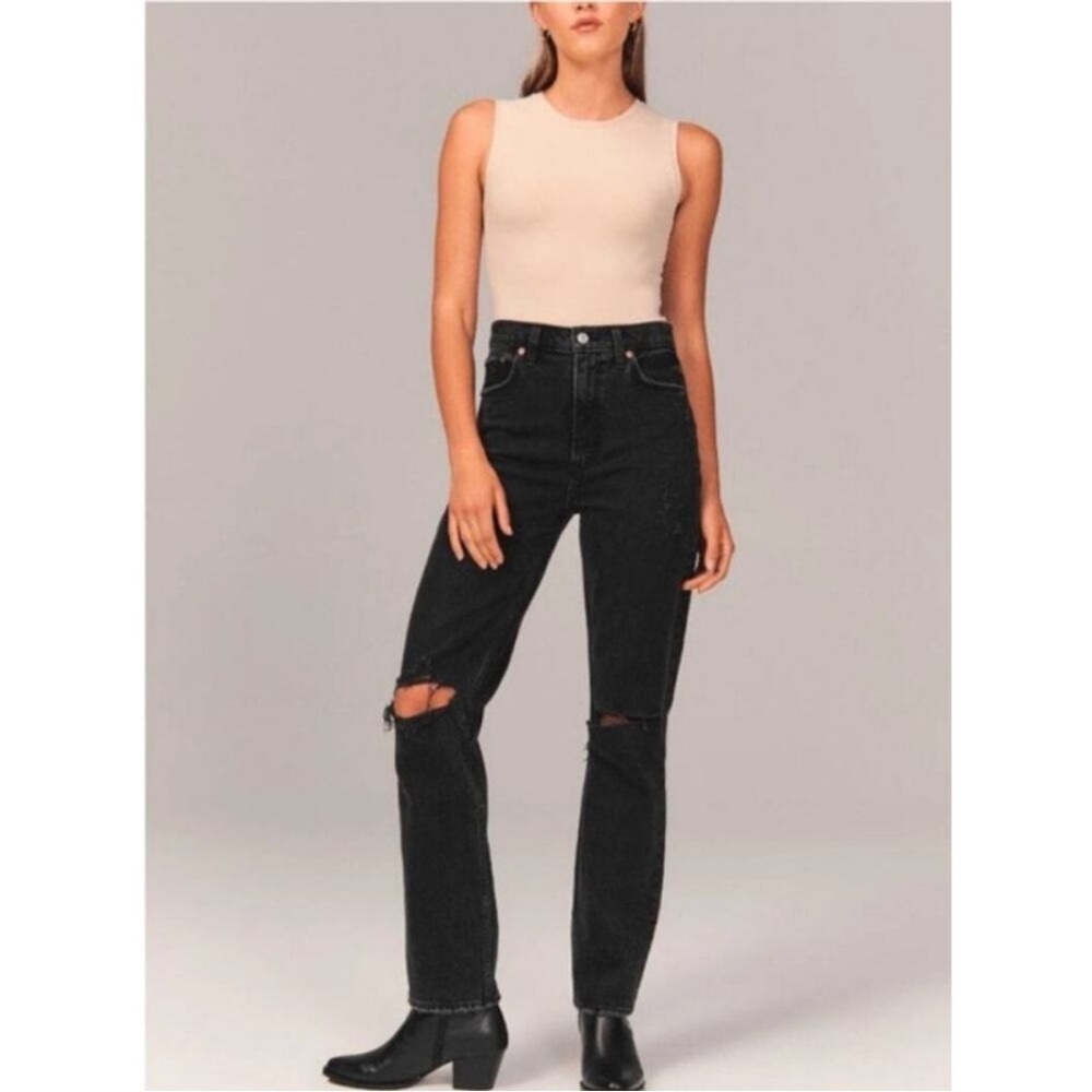 Abercrombie‎ & Fitch The 90s Straight Leg Jeans Sz 25 Black Distressed